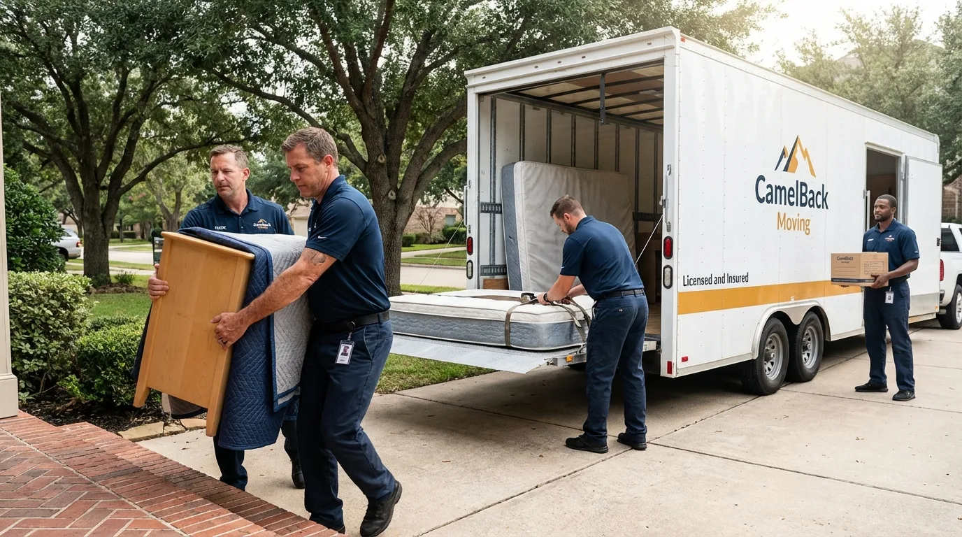 Crew loading residential truck for cross-state move from Mount Shasta, CA