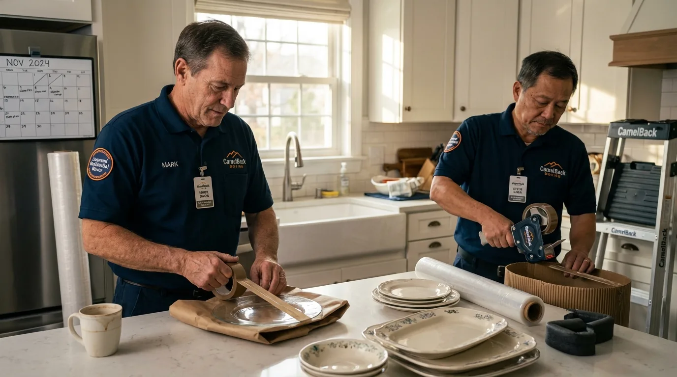 Professional crew packing kitchen dishware in Mount Shasta, CA